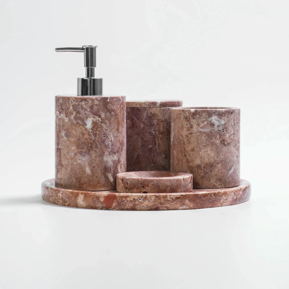 Rizz Mermer 5' li Banyo Seti Pembe - 4