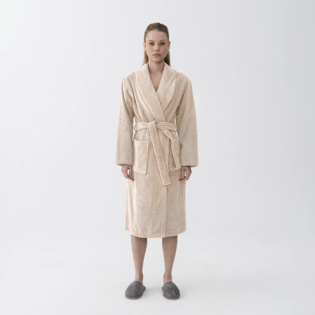Eclair Penye Pamuk Unisex Bornoz Bej - 1