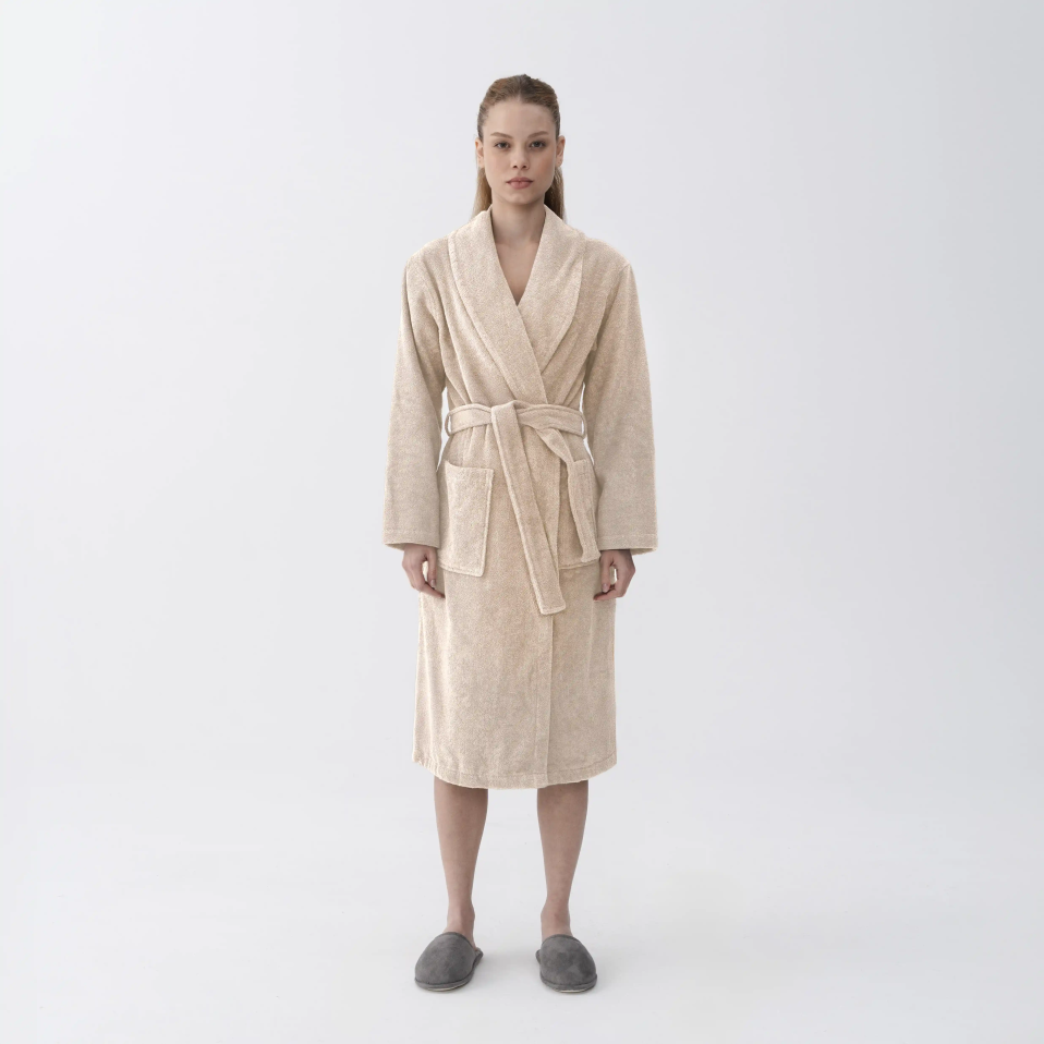 Eclair Penye Pamuk Unisex Bornoz Bej - 1