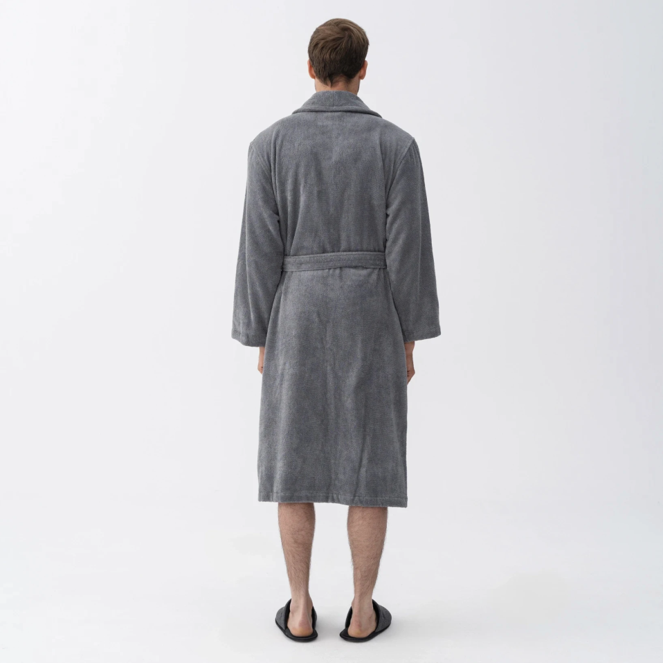 Eclair Penye Pamuk Unisex Bornoz Gri - 5