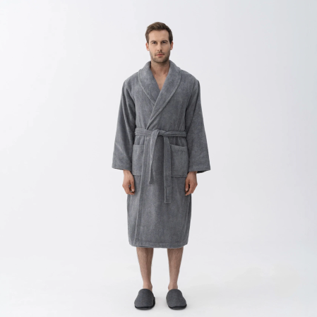 Eclair Penye Pamuk Unisex Bornoz Gri - 4