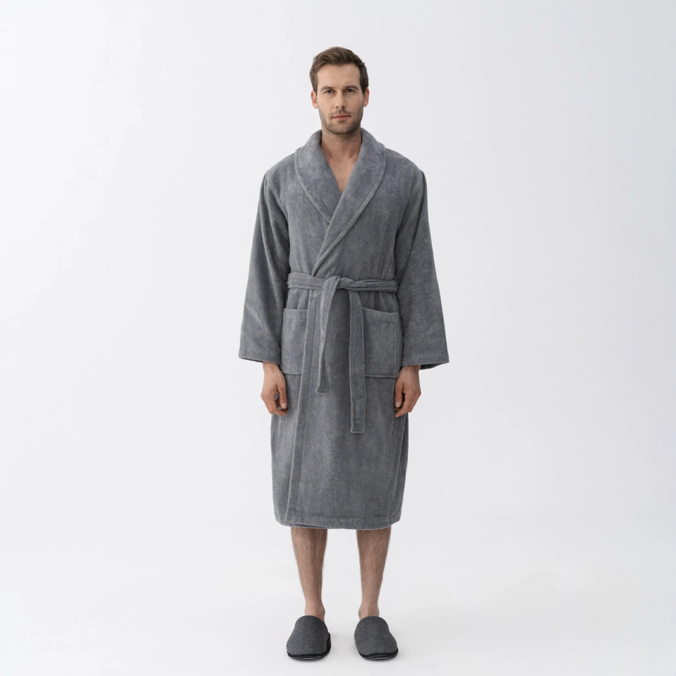 Eclair Penye Pamuk Unisex Bornoz Gri - 4