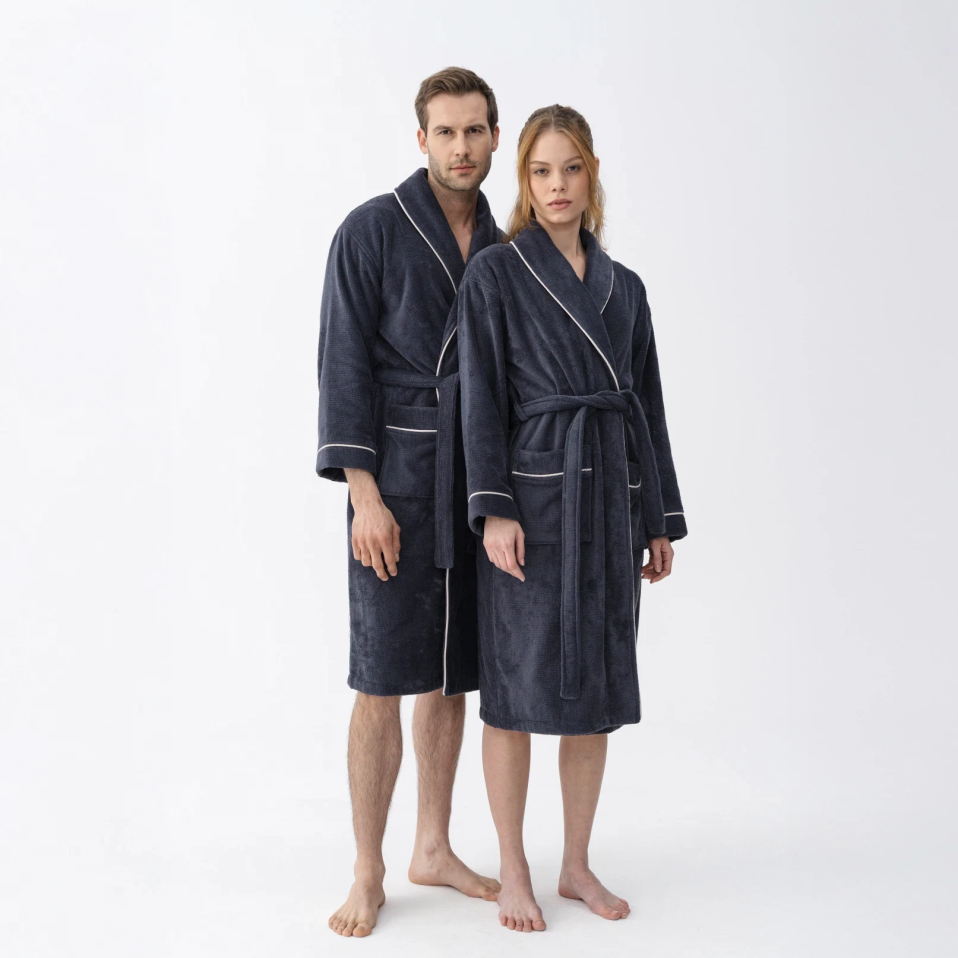 Pansy Pima Pamuk Unisex Bornoz Antrasit - 1