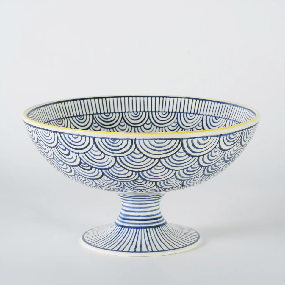 Itzel Desenli Ayaklı Mavi Kase 25 cm - 1