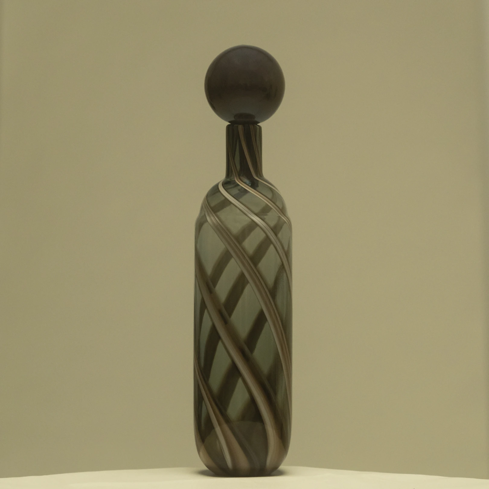 Lyon Yeşil Kahve Çizgili Cam Vazo 10x46 cm - 1
