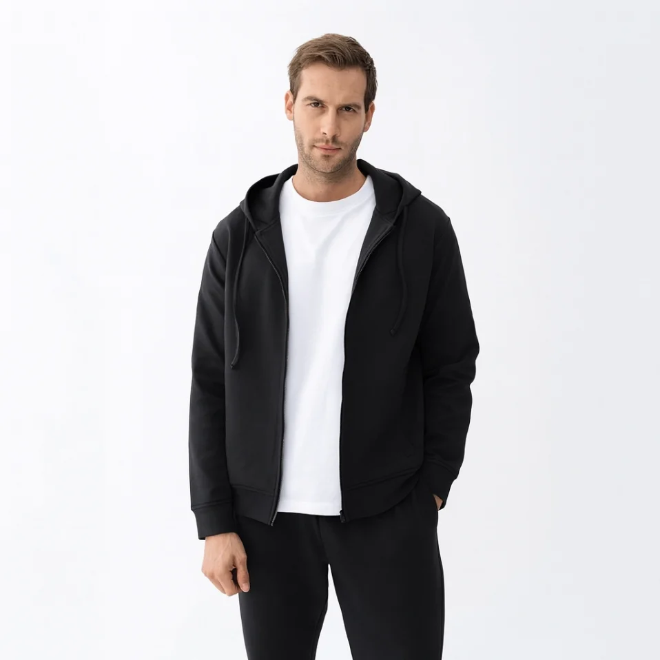 Nico Erkek % 100 Pamuk Fermuarlı Sweatshirt Siyah - 1