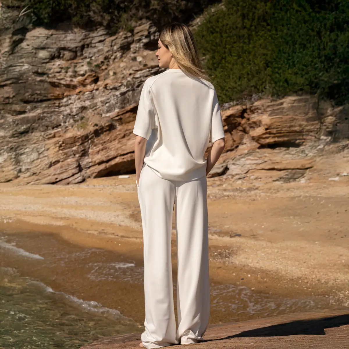 Noa Kadın Modal Wide Leg Pantolon Ekru - 3
