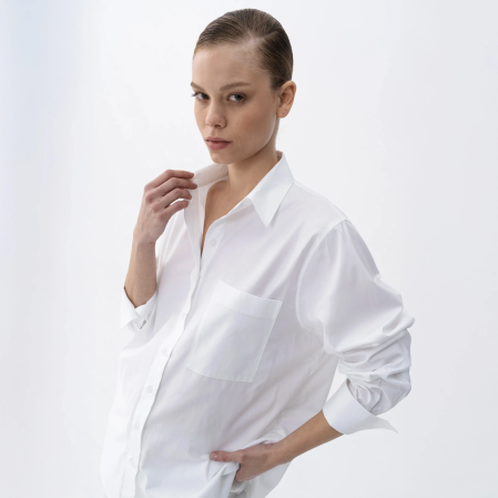 Nora Kadın %100 Pamuklu Oversize Gömlek Beyaz 