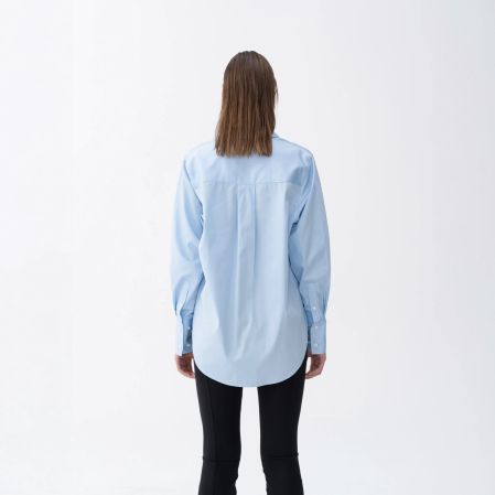 Nora Kadın %100 Pamuklu Oversize Gömlek Mavi - 2