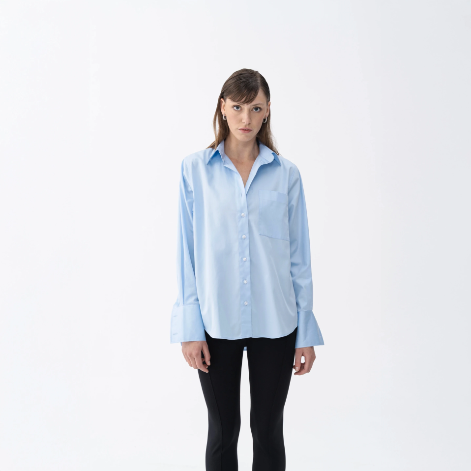 Nora Kadın %100 Pamuklu Oversize Gömlek Mavi - 1