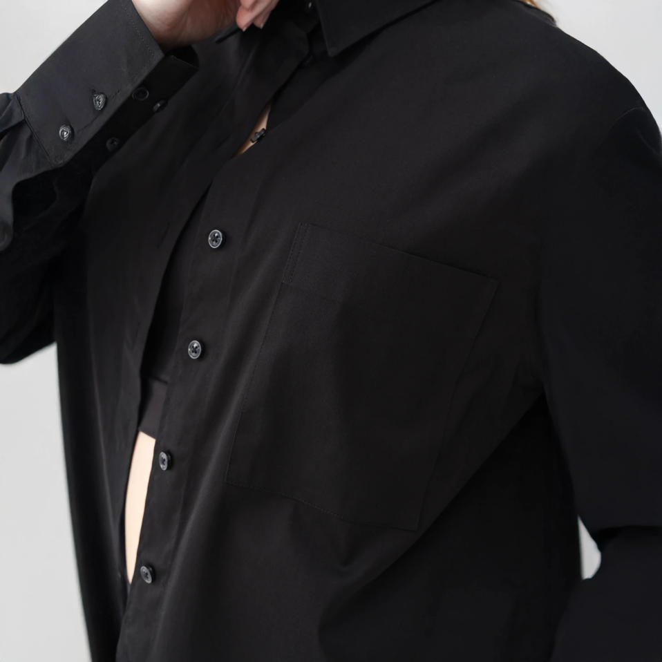 Nora Kadın %100 Pamuklu Oversize Gömlek Siyah - 3